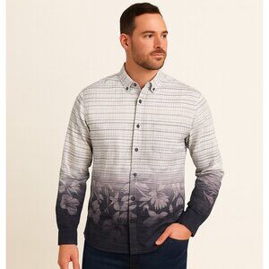 Tommy Bahama Lazlo Lux Fade to Black Shirt Stretch Silk Cotton Gray Purple XL